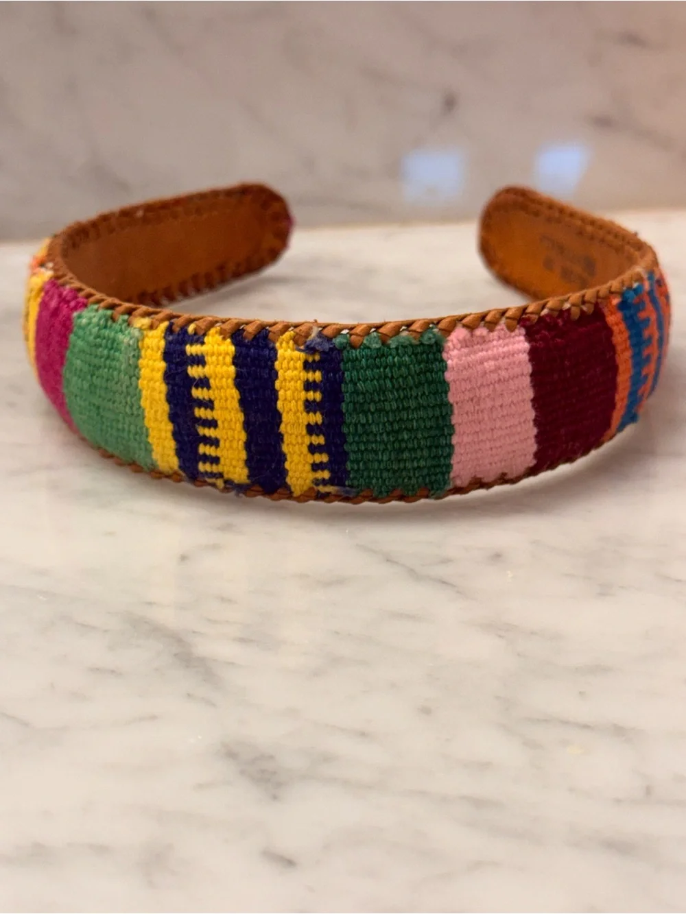 Vintage 90’s Multicolor Leather & Cotton Headband
